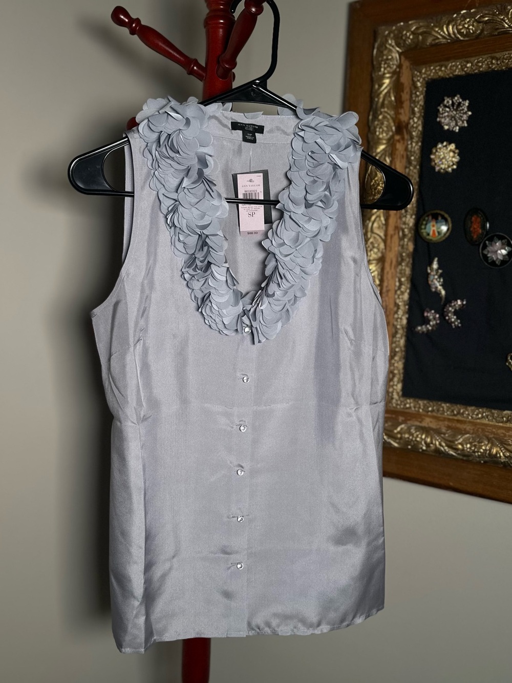 NWT Ann Taylor Silk Slate Grey Blouse size SP
